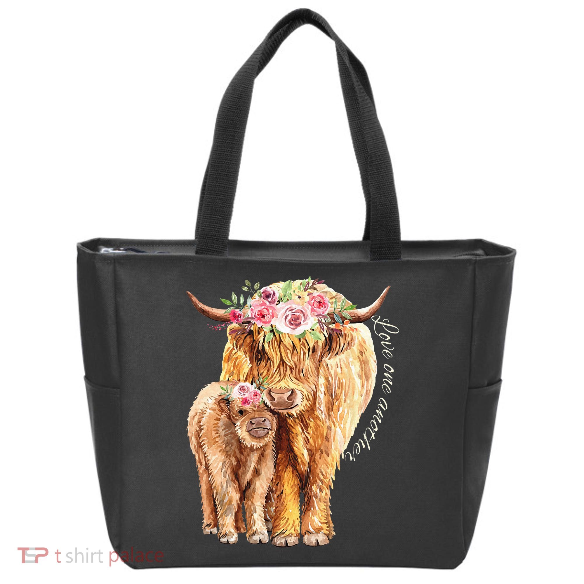 Highland Cattle Lover Cow Calf Farm Love One Another Cute Tote Bag