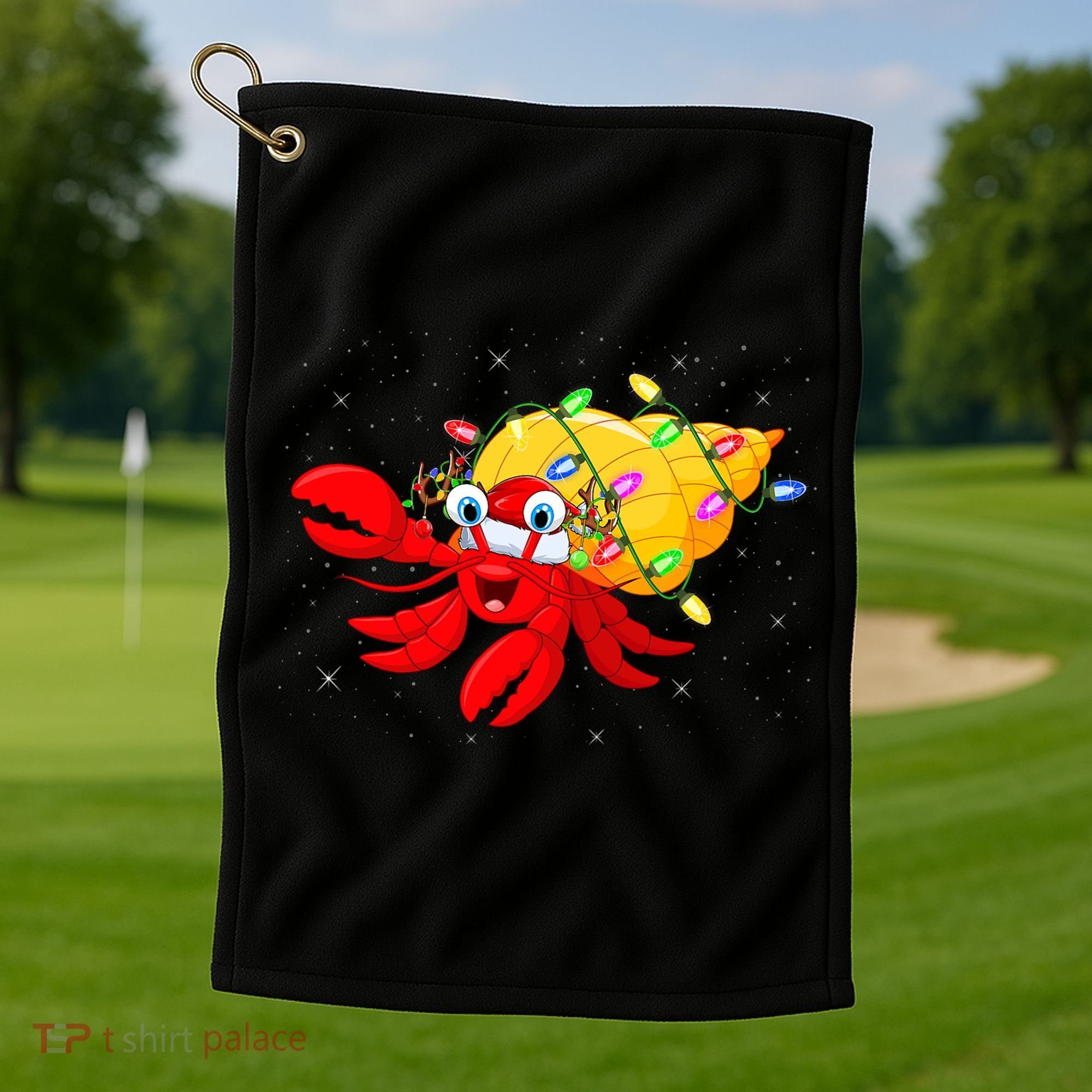 Hermit Crab Lover Xmas Lighting Santa Hermit Crab Christmas Golf Towel