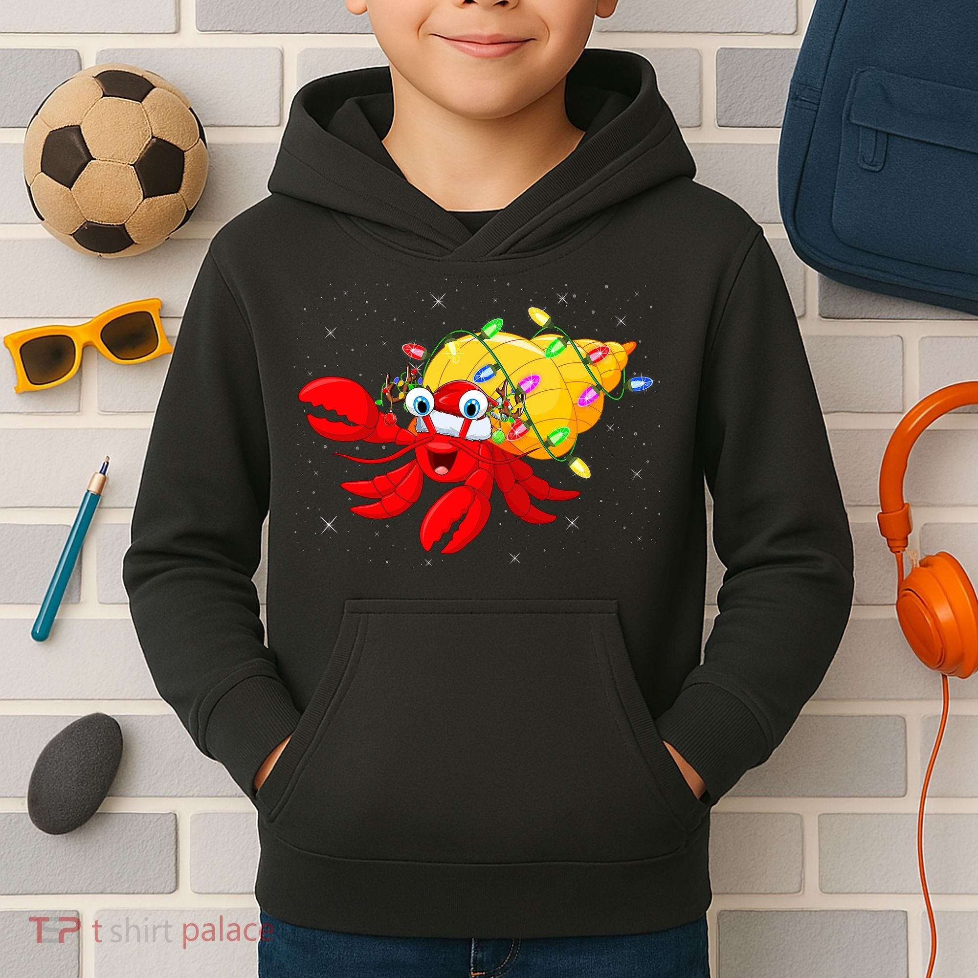 Hermit Crab Lover Xmas Lighting Santa Hermit Crab Christmas Kids Hoodie