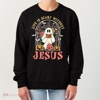 Halloween Christian Life Is Scary Without Jesus Lover Groovy Cute Gift Women's Sweatshirt thumb 0