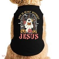Halloween Christian Life Is Scary Without Jesus Lover Groovy Cute Gift Doggie Tank thumb 0