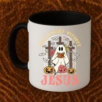 Halloween Christian Life Is Scary Without Jesus Lover Groovy Cute Gift Coffee Mug thumb 2