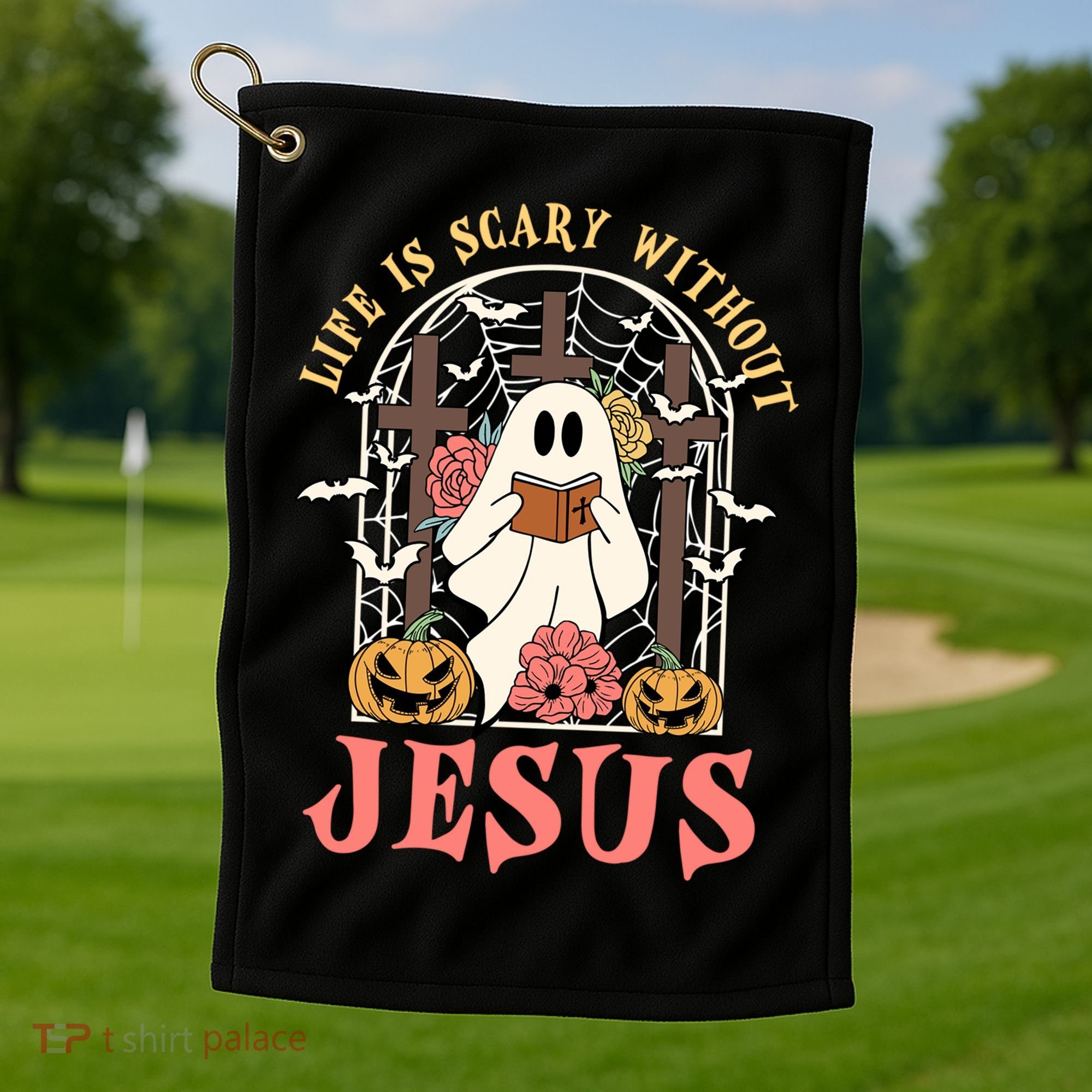 Halloween Christian Life Is Scary Without Jesus Lover Groovy Cute Gift Golf Towel