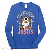 Halloween Christian Life Is Scary Without Jesus Lover Groovy Cute Gift Long Sleeve Shirt thumb 0