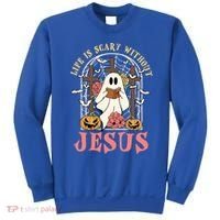 Halloween Christian Life Is Scary Without Jesus Lover Groovy Cute Gift Sweatshirt thumb 0