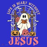 Halloween Christian Life Is Scary Without Jesus Lover Groovy Cute Gift Sweatshirt thumb 3