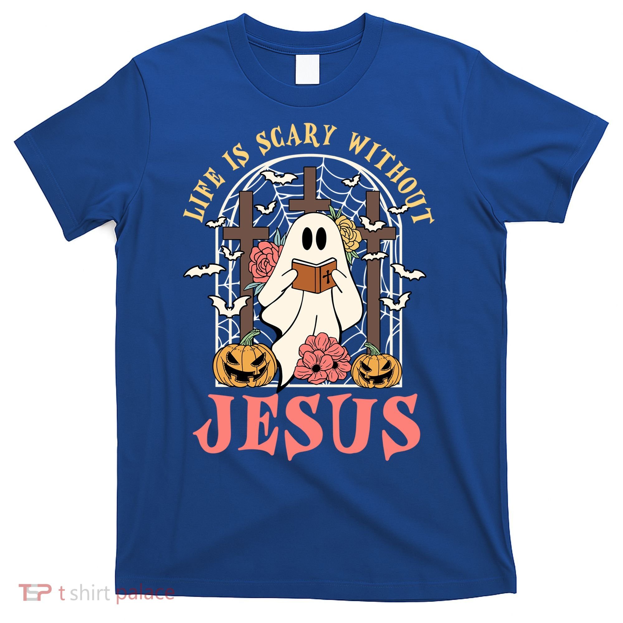 Halloween Christian Life Is Scary Without Jesus Lover Groovy Cute Gift T-Shirt