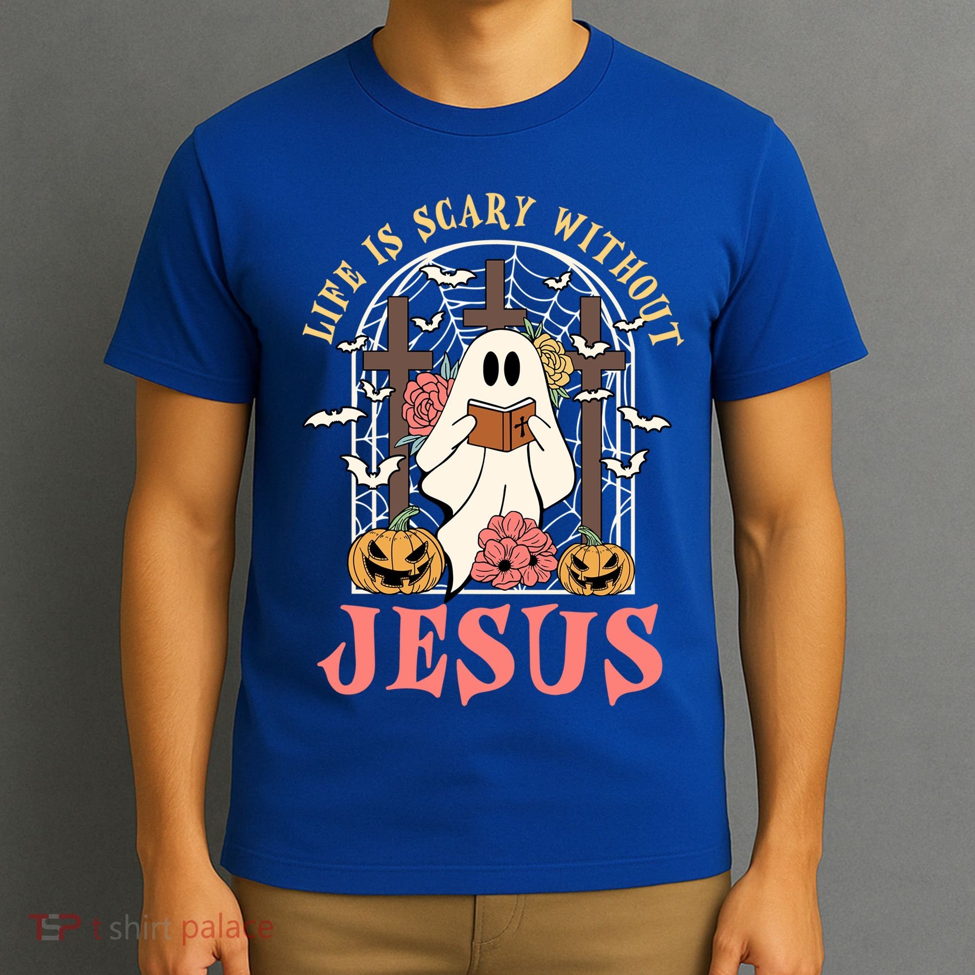 Halloween Christian Life Is Scary Without Jesus Lover Groovy Cute Gift T-Shirt