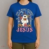 Halloween Christian Life Is Scary Without Jesus Lover Groovy Cute Gift T-Shirt thumb 4