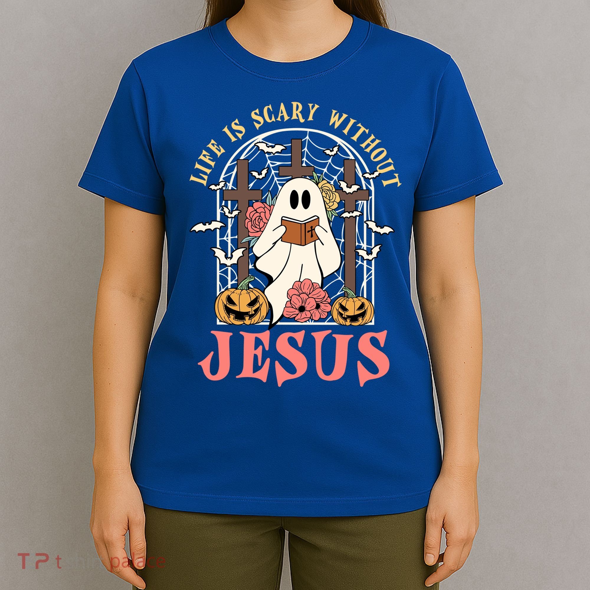 Halloween Christian Life Is Scary Without Jesus Lover Groovy Cute Gift T-Shirt