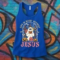 Halloween Christian Life Is Scary Without Jesus Lover Groovy Cute Gift Women's Tank Top thumb 3