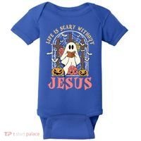 Halloween Christian Life Is Scary Without Jesus Lover Groovy Cute Gift Baby Bodysuit thumb 0