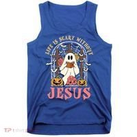 Halloween Christian Life Is Scary Without Jesus Lover Groovy Cute Gift Tank Top thumb 0