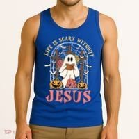 Halloween Christian Life Is Scary Without Jesus Lover Groovy Cute Gift Tank Top thumb 3