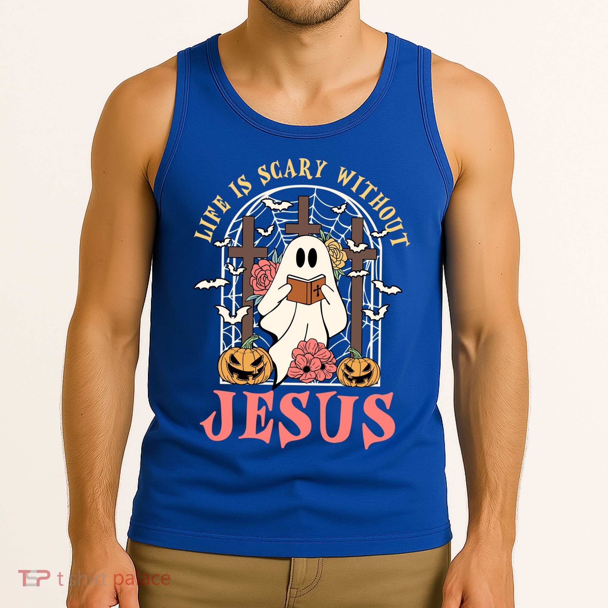 Halloween Christian Life Is Scary Without Jesus Lover Groovy Cute Gift Tank Top