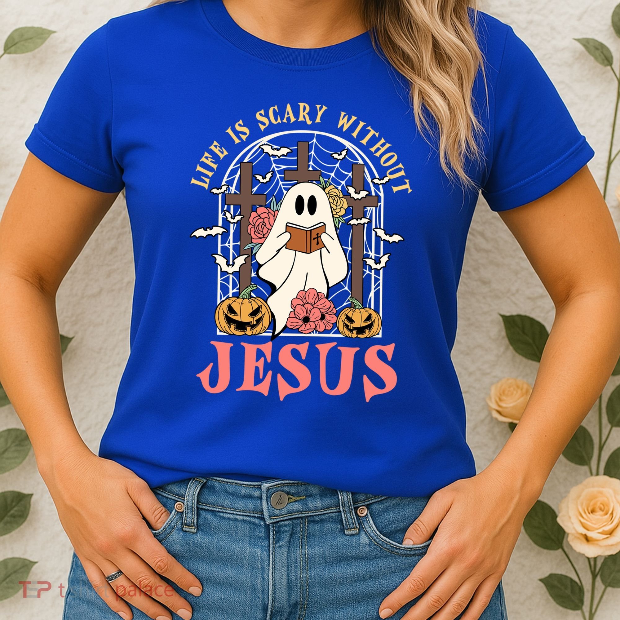 Halloween Christian Life Is Scary Without Jesus Lover Groovy Cute Gift Women's T-Shirt