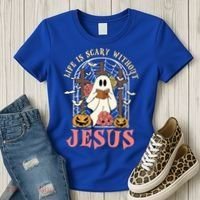 Halloween Christian Life Is Scary Without Jesus Lover Groovy Cute Gift Women's T-Shirt thumb 3