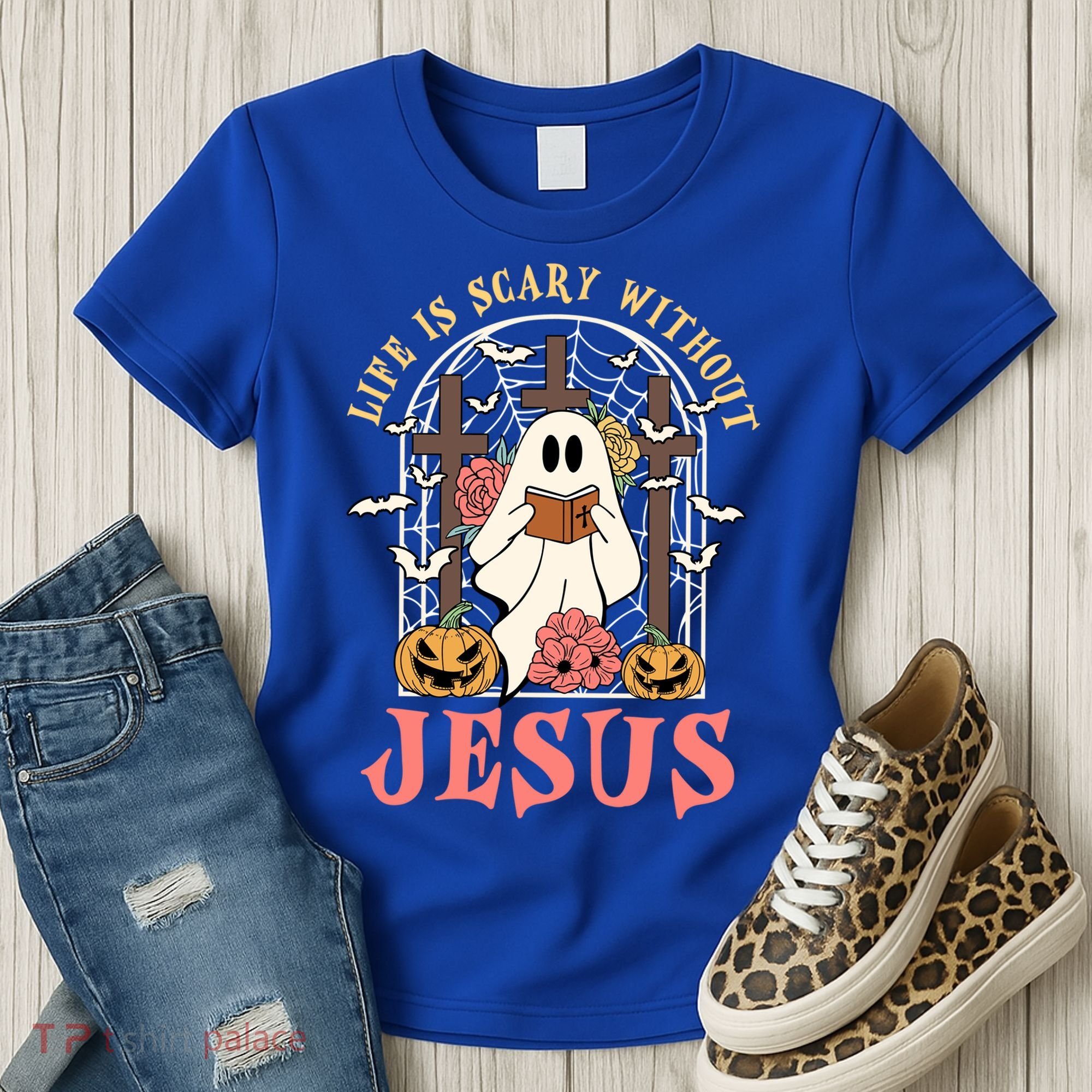 Halloween Christian Life Is Scary Without Jesus Lover Groovy Cute Gift Women's T-Shirt