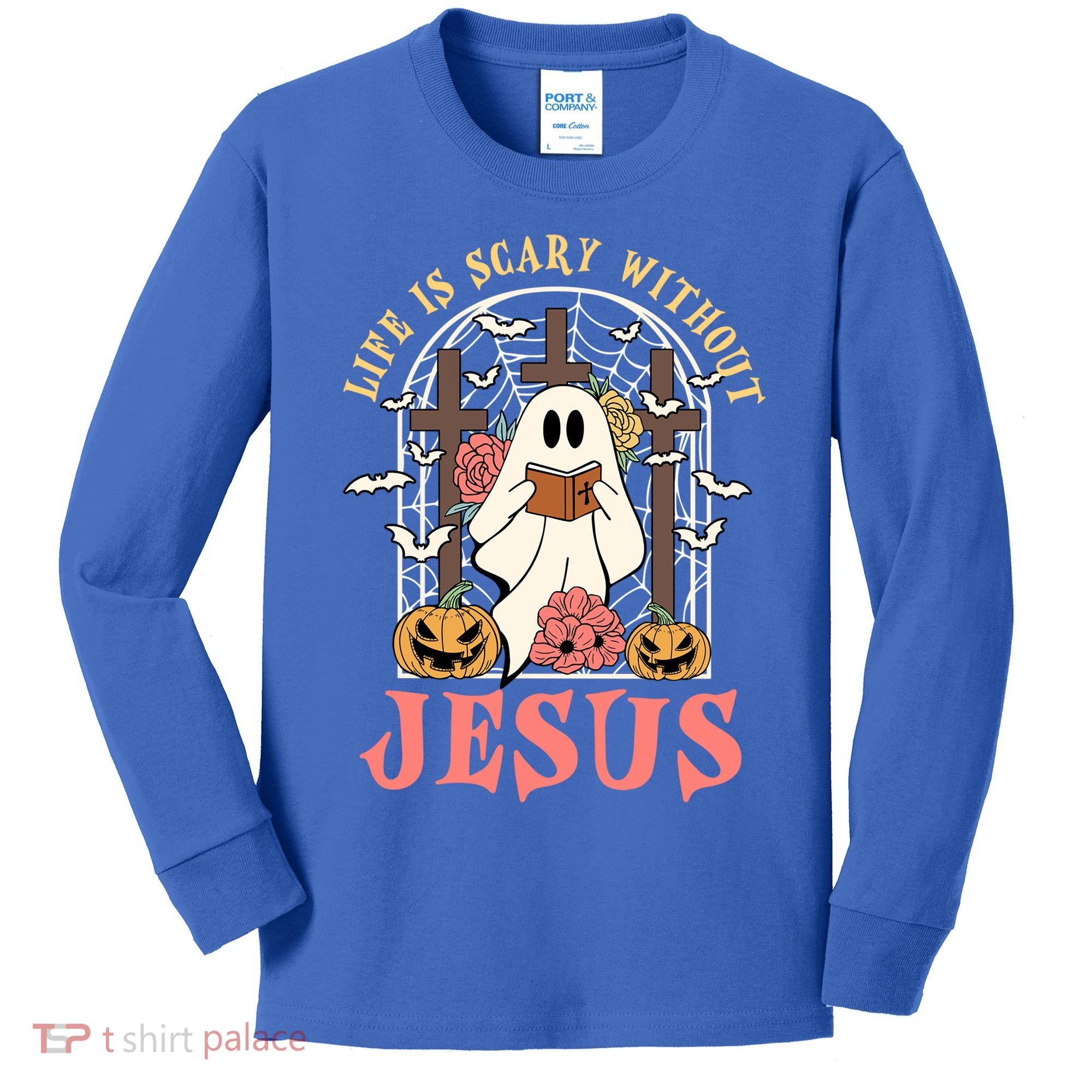 Halloween Christian Life Is Scary Without Jesus Lover Groovy Cute Gift Kids Long Sleeve Shirt