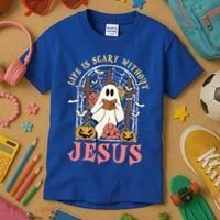 Halloween Christian Life Is Scary Without Jesus Lover Groovy Cute Gift Kids T-Shirt thumb 3