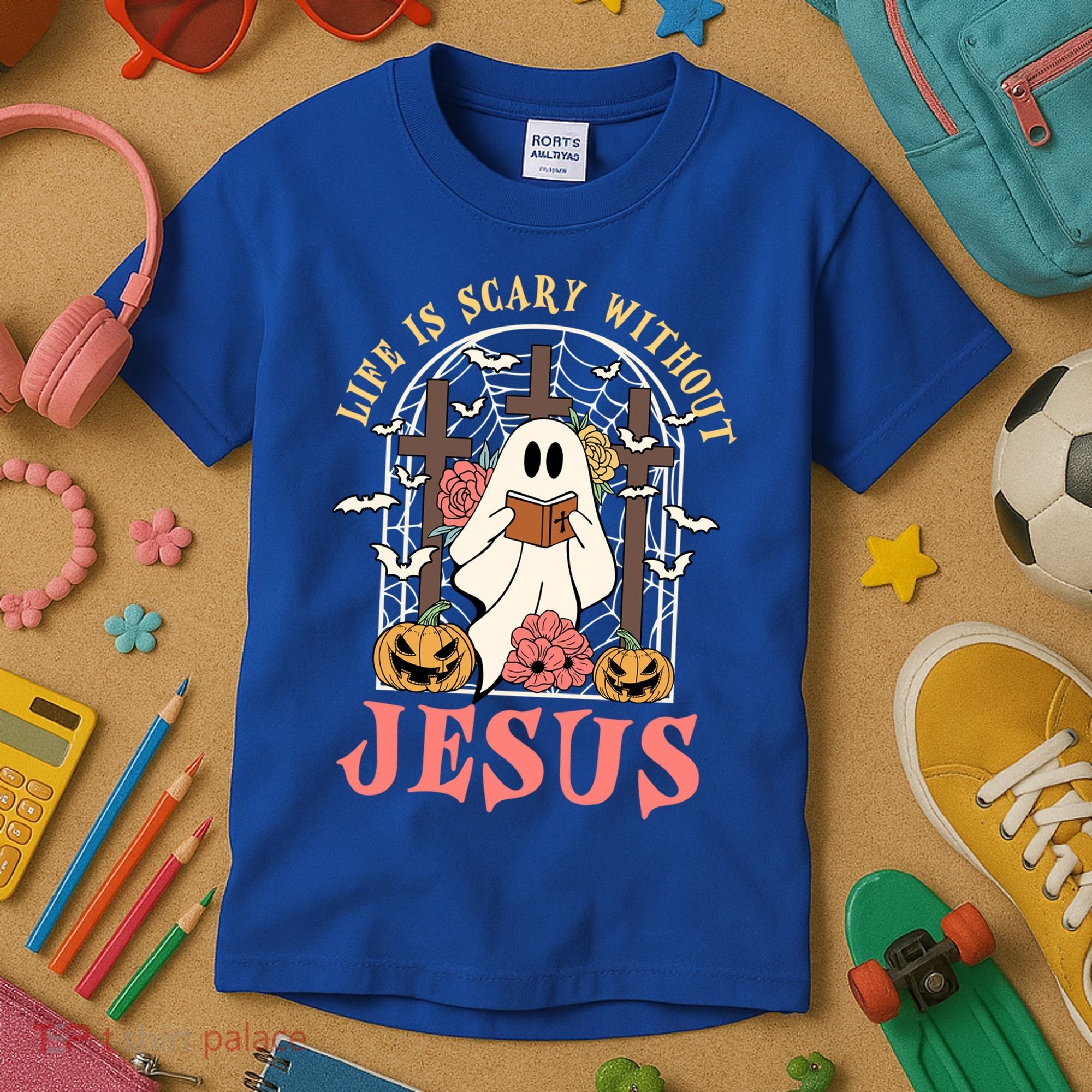 Halloween Christian Life Is Scary Without Jesus Lover Groovy Cute Gift Kids T-Shirt