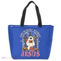 Halloween Christian Life Is Scary Without Jesus Lover Groovy Cute Gift Tote Bag thumb 0