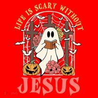 Halloween Christian Life Is Scary Without Jesus Lover Groovy Cute Gift Santa Hat thumb 1