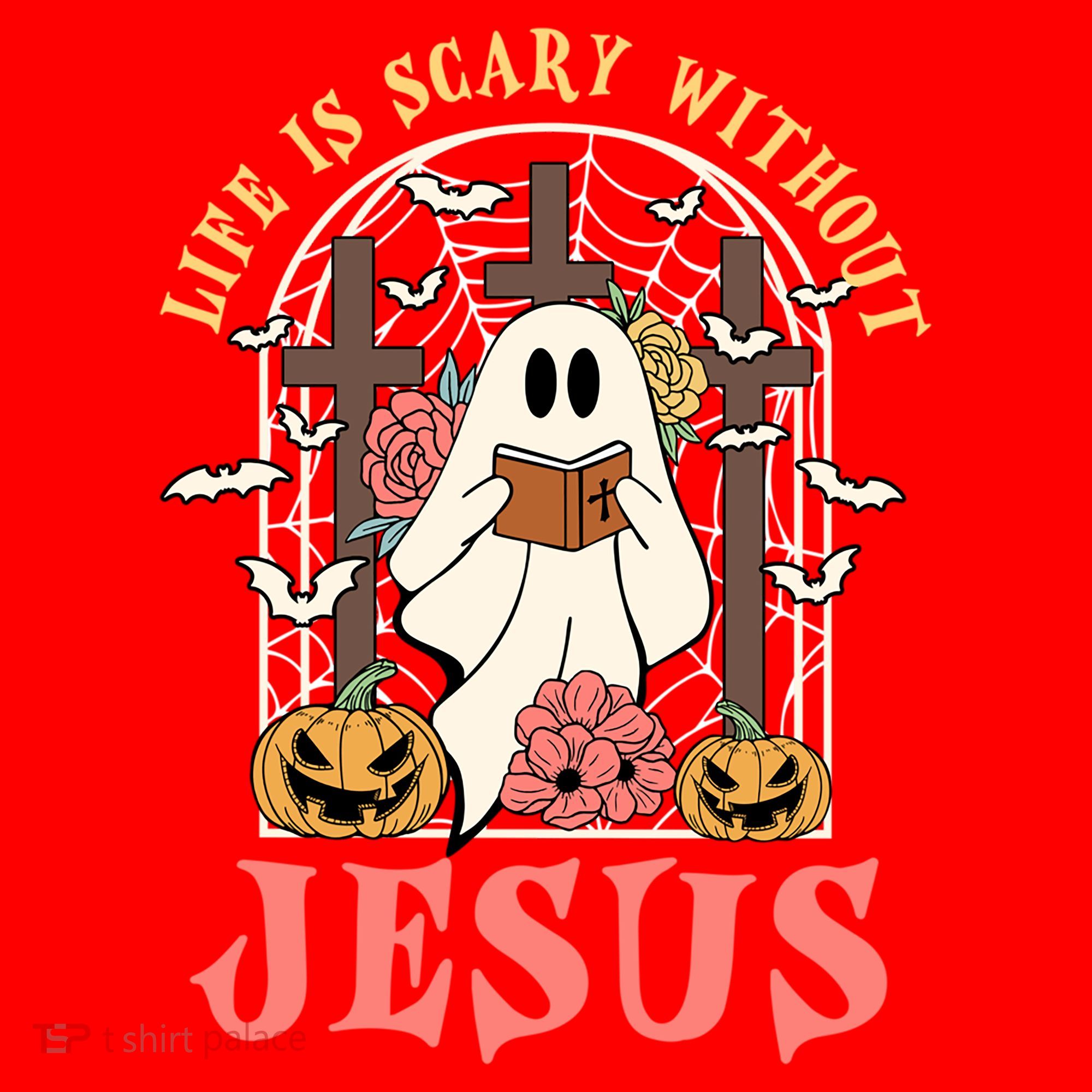 Halloween Christian Life Is Scary Without Jesus Lover Groovy Cute Gift Santa Hat