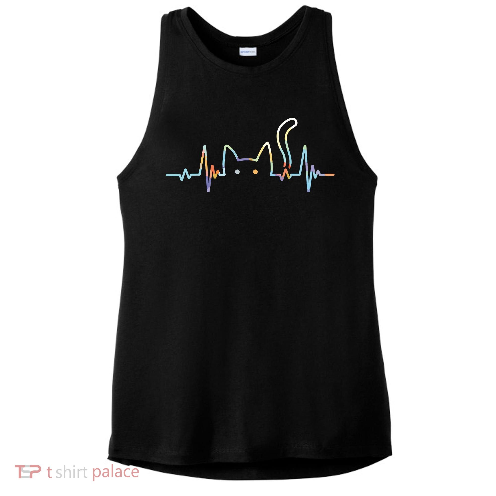 Heartbeat Cat Lover Animal Silhouette Cute Cat Ladies PosiCharge Tri-Blend Wicking Tank
