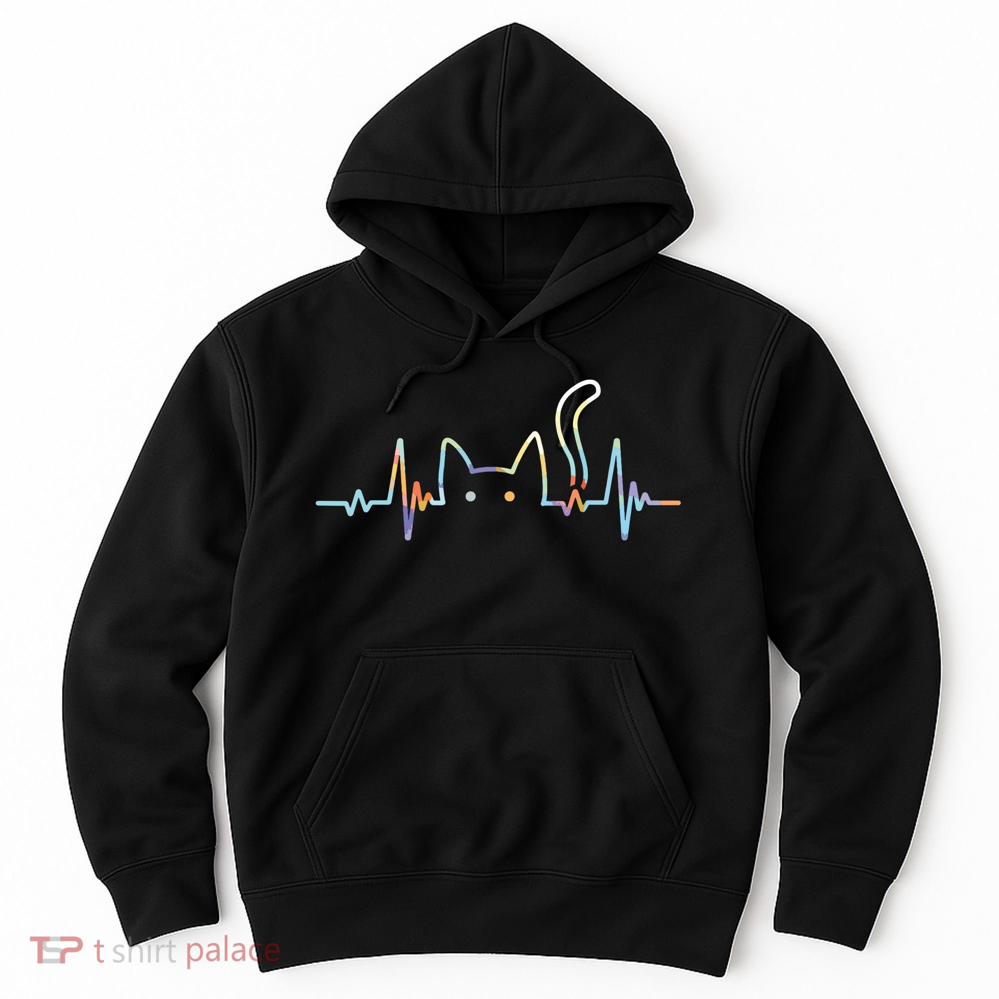 Heartbeat Cat Lover Animal Silhouette Cute Cat Hoodie