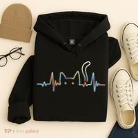 Heartbeat Cat Lover Animal Silhouette Cute Cat Hoodie thumb 4
