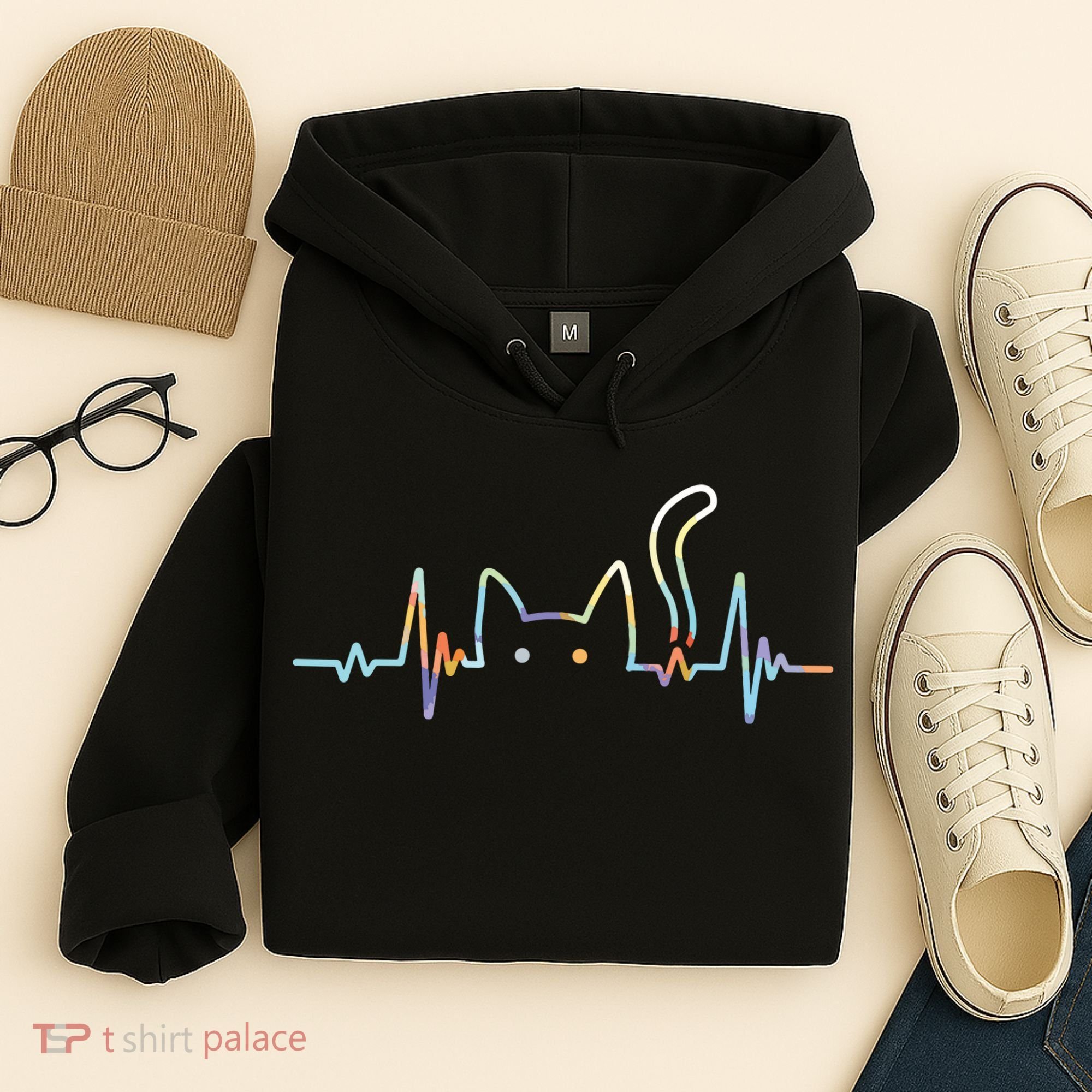 Heartbeat Cat Lover Animal Silhouette Cute Cat Hoodie