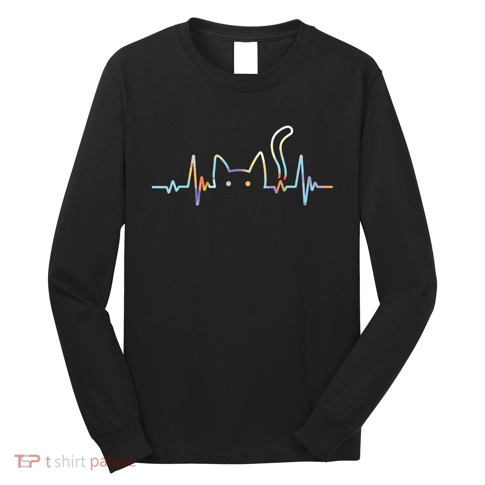 Heartbeat Cat Lover Animal Silhouette Cute Cat Long Sleeve Shirt