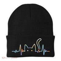 Heartbeat Cat Lover Animal Silhouette Cute Cat Beanie thumb 0