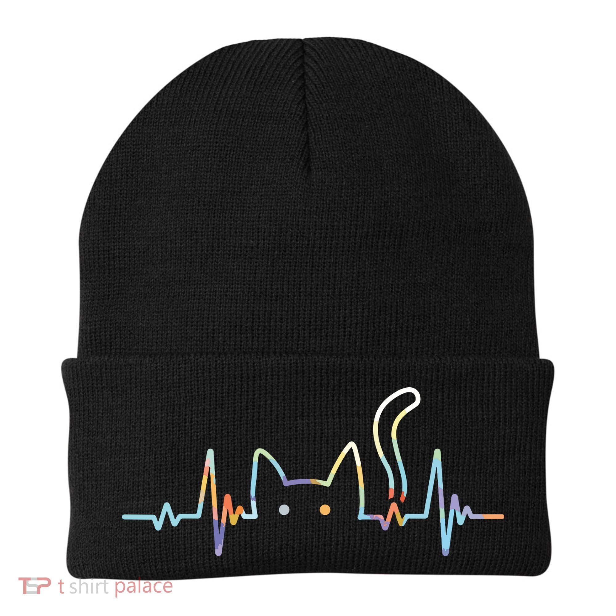 Heartbeat Cat Lover Animal Silhouette Cute Cat Beanie