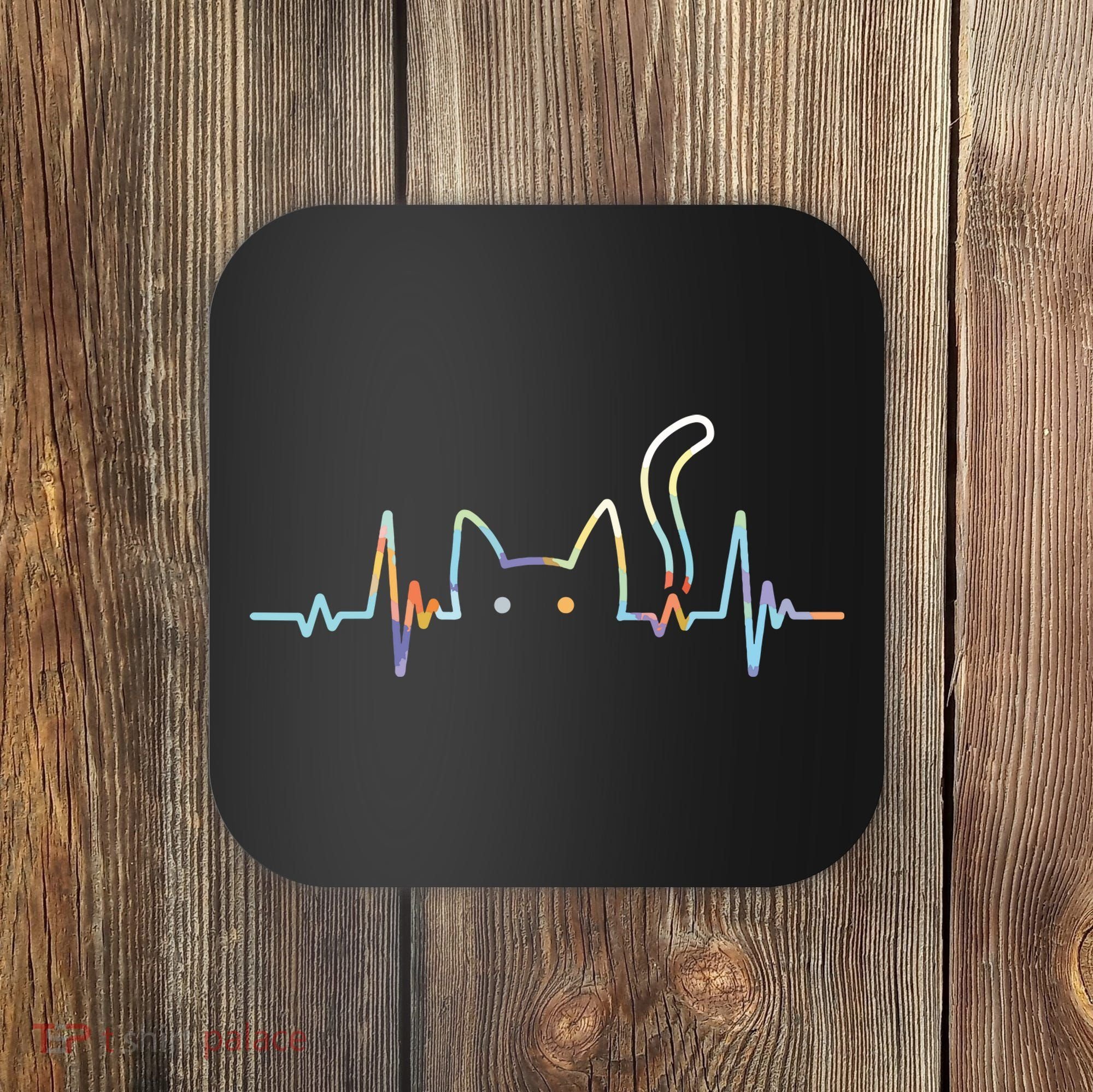 Heartbeat Cat Lover Animal Silhouette Cute Cat Coaster