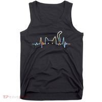 Heartbeat Cat Lover Animal Silhouette Cute Cat Tank Top thumb 0