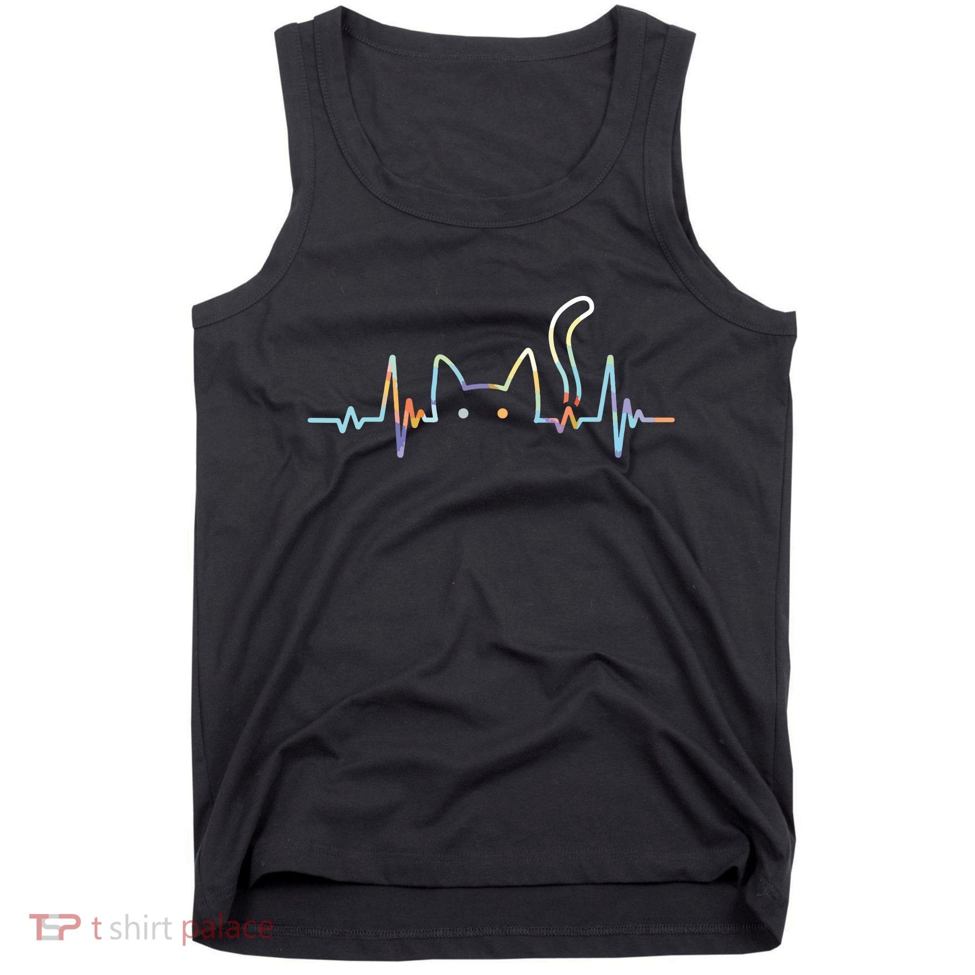 Heartbeat Cat Lover Animal Silhouette Cute Cat Tank Top