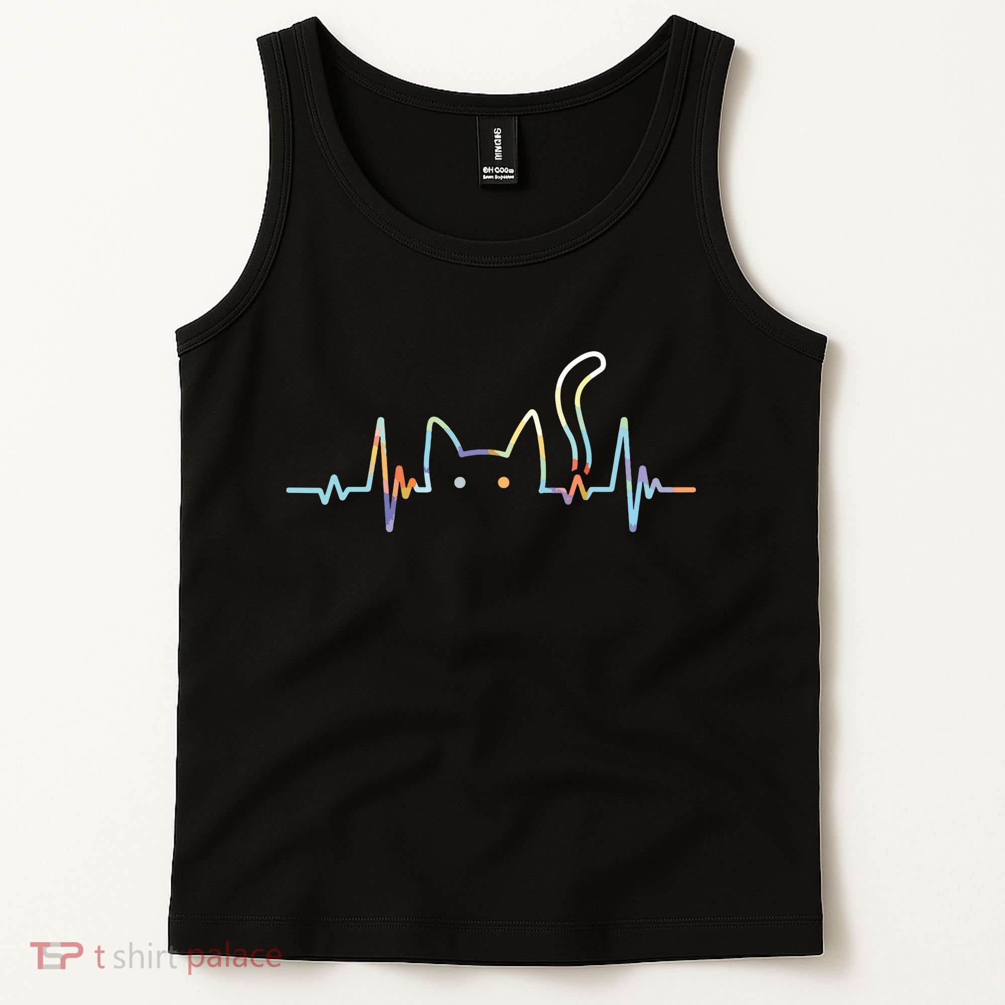 Heartbeat Cat Lover Animal Silhouette Cute Cat Tank Top