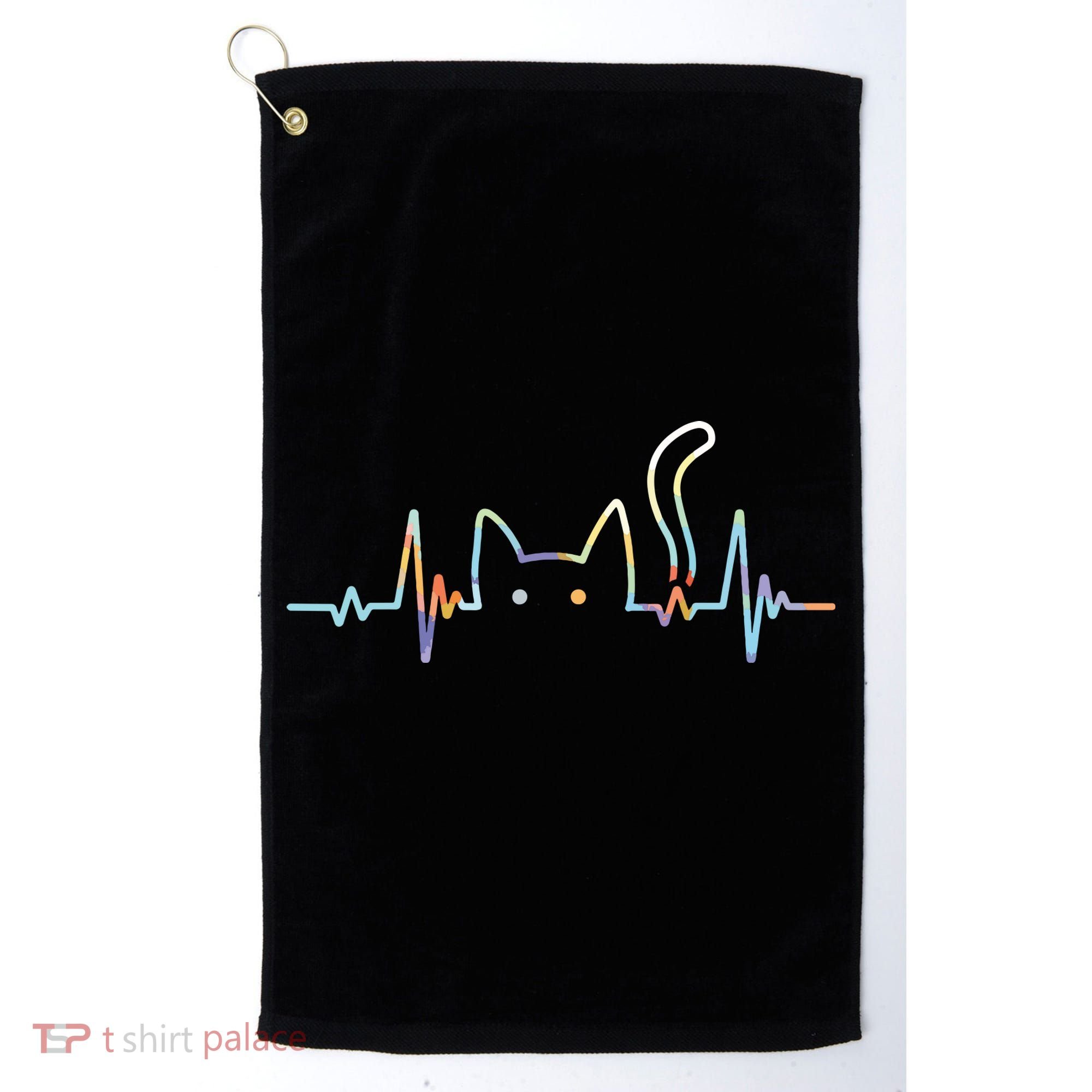 Heartbeat Cat Lover Animal Silhouette Cute Cat Golf Towel