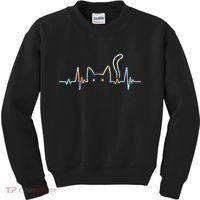 Heartbeat Cat Lover Animal Silhouette Cute Cat Kids Sweatshirt thumb 0