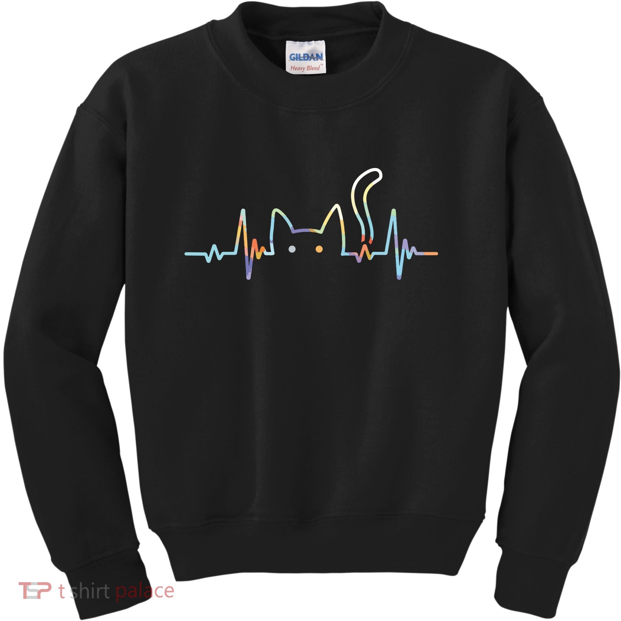 Heartbeat Cat Lover Animal Silhouette Cute Cat Kids Sweatshirt