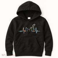 Heartbeat Cat Lover Animal Silhouette Cute Cat Kids Hoodie thumb 0