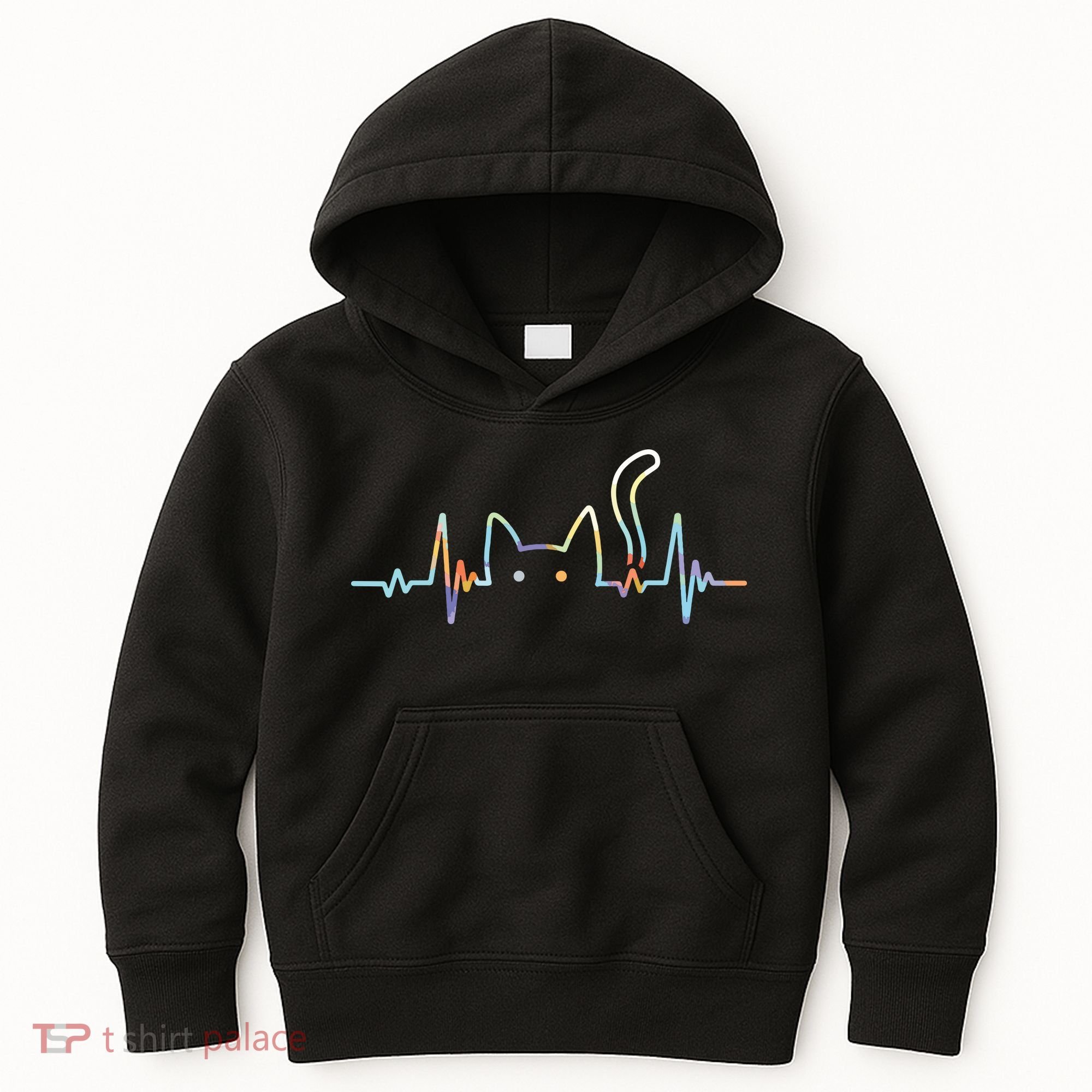 Heartbeat Cat Lover Animal Silhouette Cute Cat Kids Hoodie