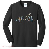 Heartbeat Cat Lover Animal Silhouette Cute Cat Kids Long Sleeve Shirt thumb 0