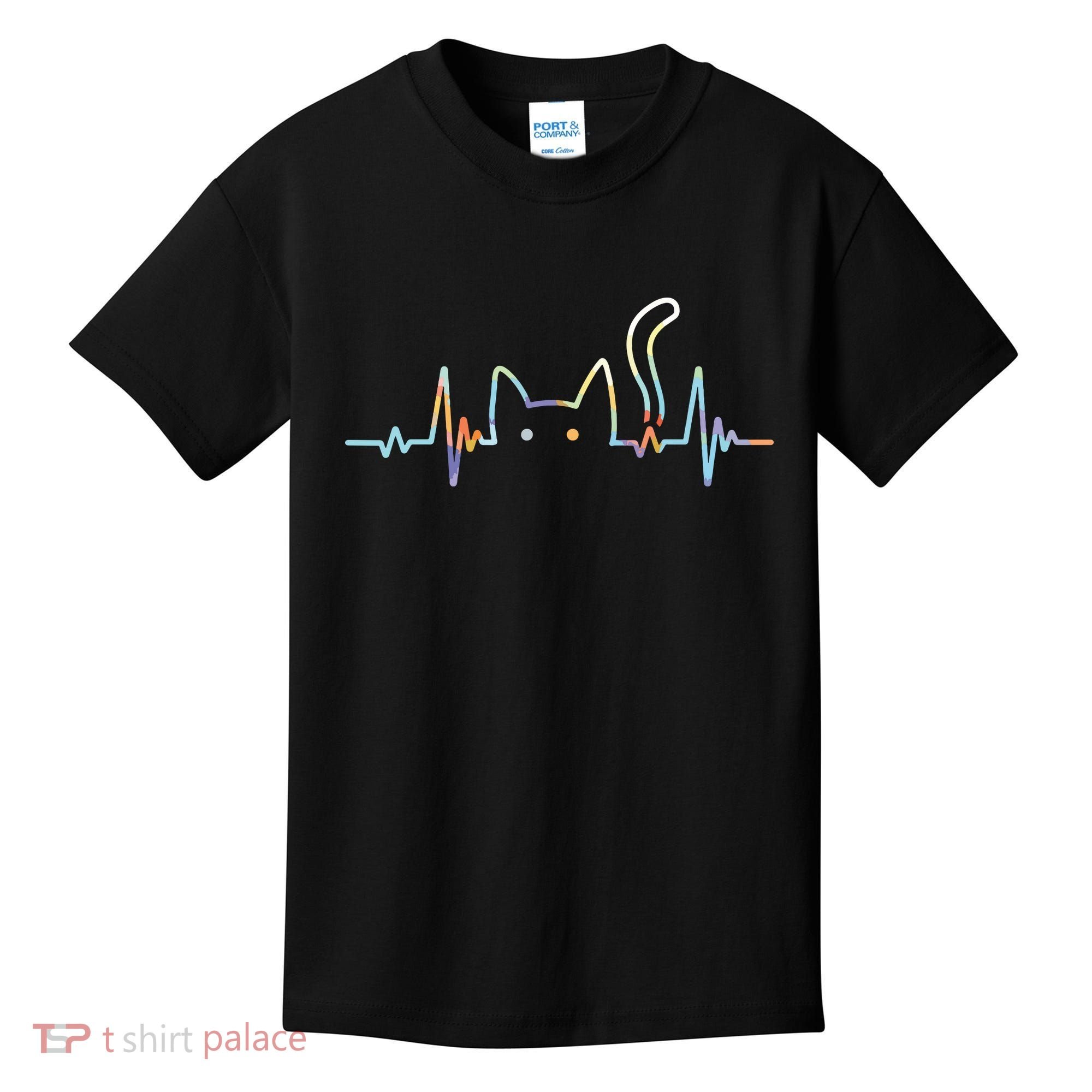 Heartbeat Cat Lover Animal Silhouette Cute Cat Kids T-Shirt