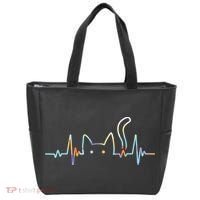 Heartbeat Cat Lover Animal Silhouette Cute Cat Tote Bag thumb 0