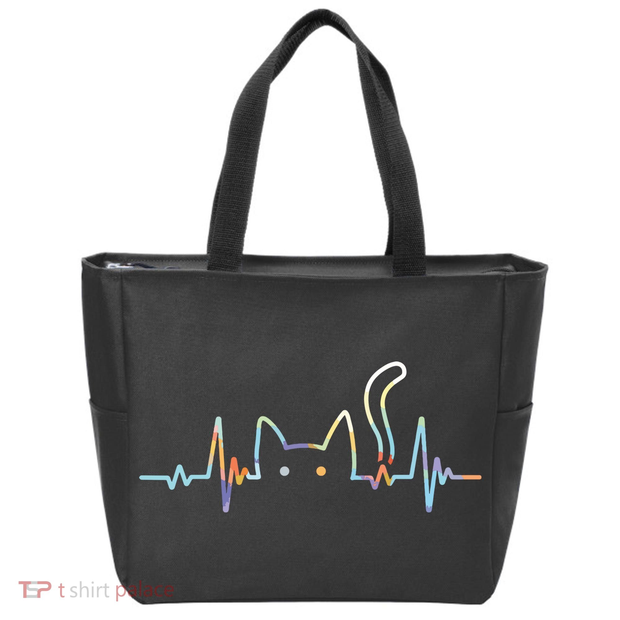 Heartbeat Cat Lover Animal Silhouette Cute Cat Tote Bag