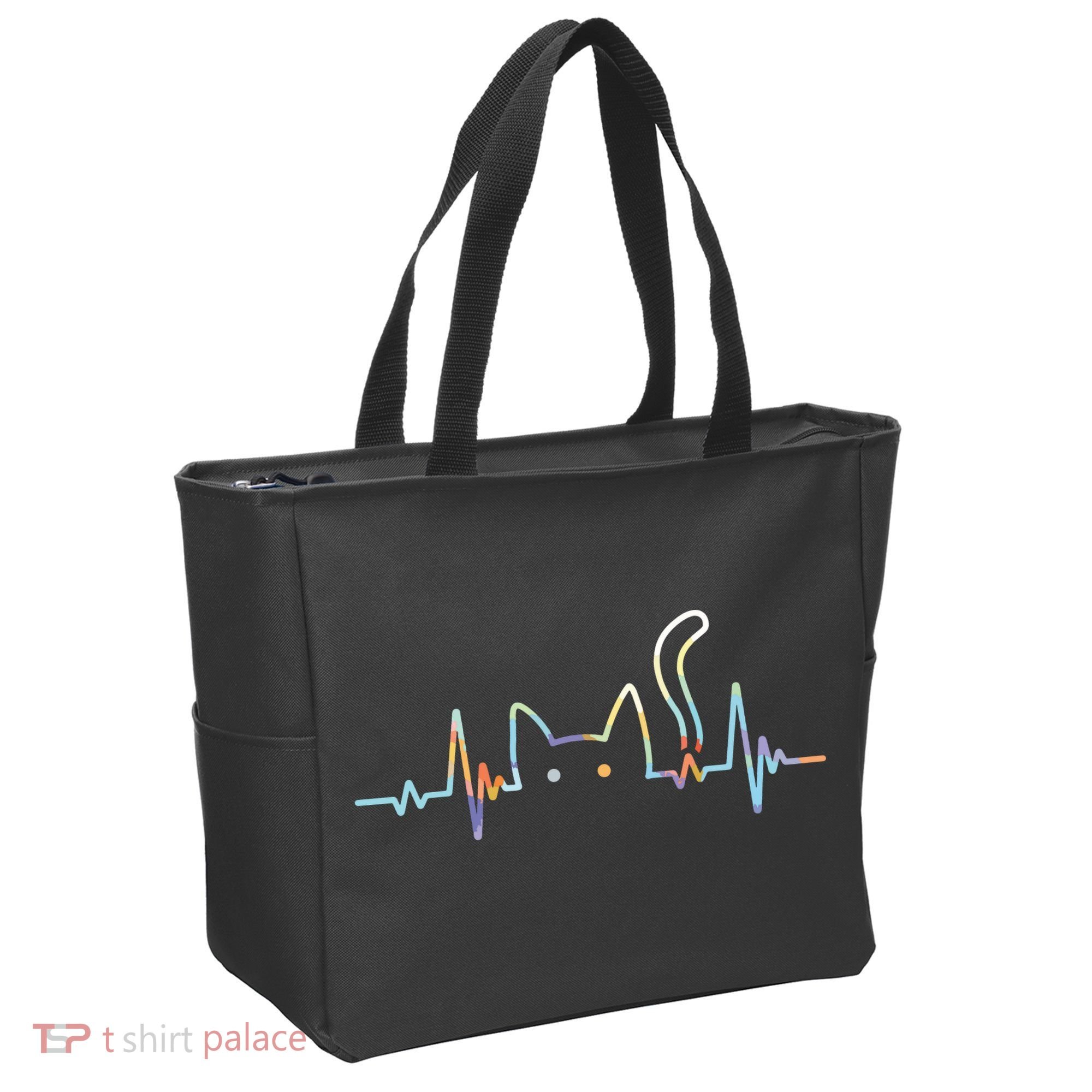 Heartbeat Cat Lover Animal Silhouette Cute Cat Tote Bag