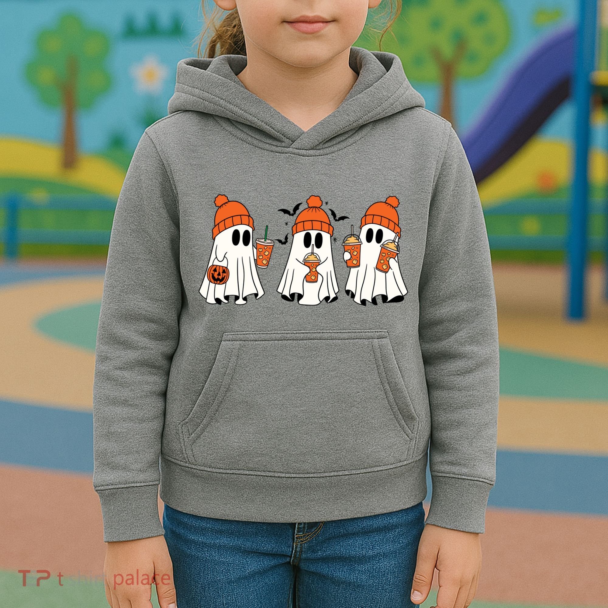 Halloween Coffee Lover Ghost Kids Hoodie